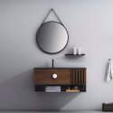 OKRĄGŁE LUSTRO ŚCIENNE 80 CM WISZĄCE NA PASKU NOWOCZESNE CZARNA RAMA MODERNHOME