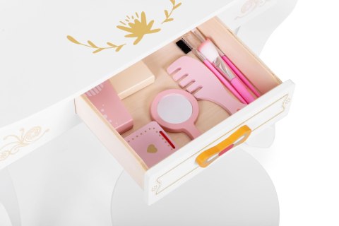 TOALETKA DZIECIĘCA DREWNIANA DUŻA Z LUSTREM DLA DZIEWCZYNKI RÓŻOWE DODATKI ECOTOYS