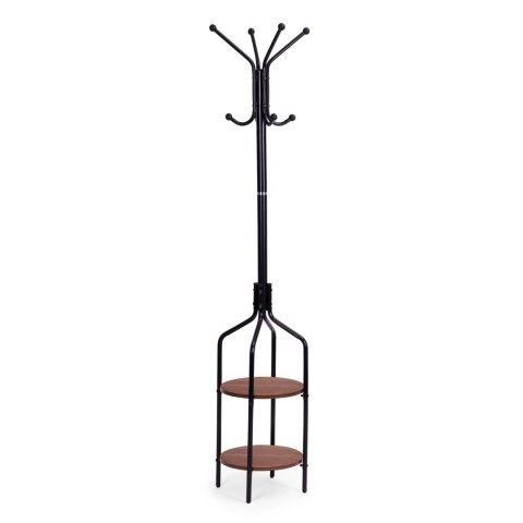 WIESZAK STOJĄCY Z PÓŁKAMI 8 HACZYKÓW 180 CM METAL CZARNY MODERNHOME