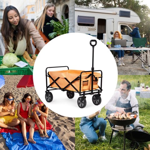 WÓZEK TRANSPORTOWY SKŁADANY DUŻY WÓZEK OGRODOWY PLAŻOWY POMARAŃCZOWY 47X105 CM MULTIGARDEN