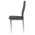 ZESTAW 4 KRZESEŁ DO SALONU JADALNI PROSTE PIKOWANE KRZESŁO CHROMOWANE NOGI SZARA EKOSKÓRA