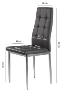 ZESTAW 4 KRZESEŁ DO SALONU JADALNI PROSTE PIKOWANE KRZESŁO CHROMOWANE NOGI SZARA EKOSKÓRA