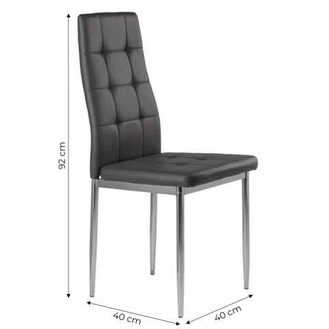 ZESTAW 4 KRZESEŁ DO SALONU JADALNI PROSTE PIKOWANE KRZESŁO CHROMOWANE NOGI SZARA EKOSKÓRA