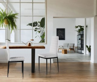 ZESTAW 4 KRZESEŁ DO SALONU JADALNI Z EKOSKÓRY WYPROFILOWANE OPARCIE BIAŁE