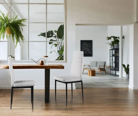 ZESTAW 4 KRZESEŁ DO SALONU JADALNI Z EKOSKÓRY WYPROFILOWANE OPARCIE BIAŁE