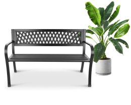 AŻUROWA ŁAWKA OGRODOWA Z OPARCIEM PARKOWA NA TARAS BALKON METALOWA KONSTRUKCJA