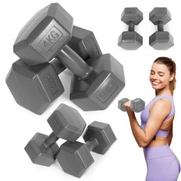 HANTLE SZEŚCIOKĄTNE ZESTAW 2X4 KG CIĘŻARKI DO ĆWICZEŃ OBCIĄŻNIKI FITNESS SZARE MODERNHOME
