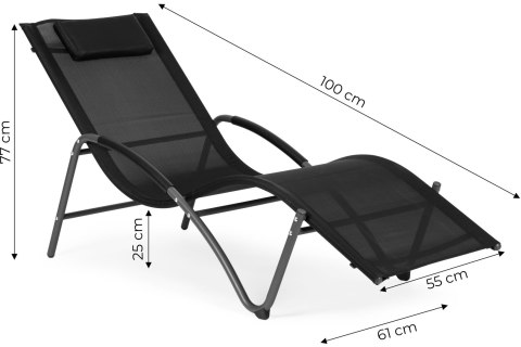 LEŻAK OGRODOWY LEŻANKA ZAGŁÓWEK STALOWA KONSTRUKCJA CZARNY MULTIGARDEN