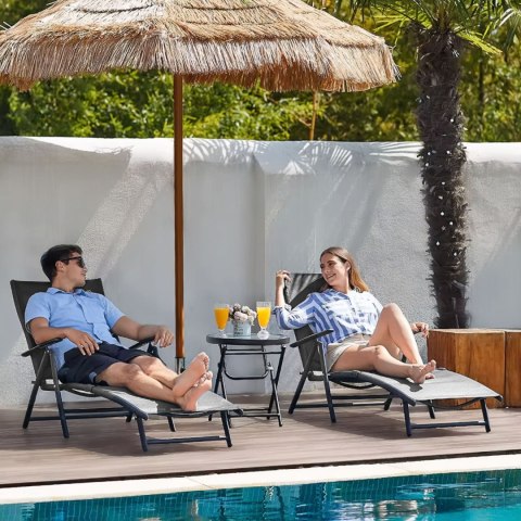 LEŻAK PLAŻOWY OGRODOWY SKŁADANY LEŻANKA REGULACJA OPARCIA STALOWA KONSTRUKCJA SZARY MULTIGARDEN