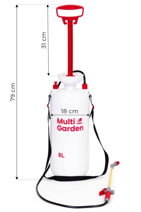 OPRYSKIWACZ CIŚNIENIOWY 8L OGRODOWY RĘCZNY 2.2-2.5 BAR DŁUGA LANCA POMPA TŁOKOWA MULTIGARDEN