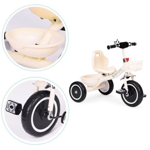 ROWEREK TRÓJKOŁOWY ANTYPOŚLIZGOWE UCHWYTY DZWONEK KOSZYK BEŻOWY ECOTOYS