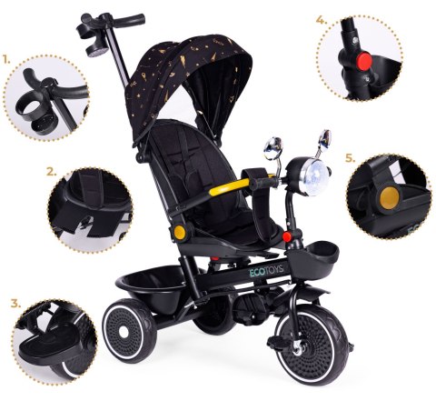 ROWEREK TRÓJKOŁOWY DLA DZIECI SPACERÓWKA OBRACANE SIEDZISKO PCHACZ CZARNY ECOTOYS