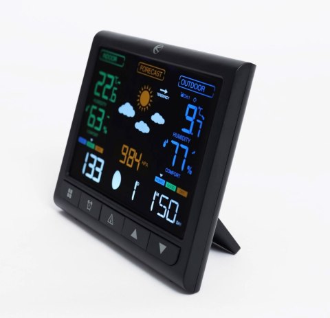STACJA POGODOWA PODŚWIETLANA BEZPRZEWODOWA Z CZUJNIKIEM ZEWNĘTRZNYM WYŚWIETLACZ LCD TERMOMETR BAROMETR ZEGAR