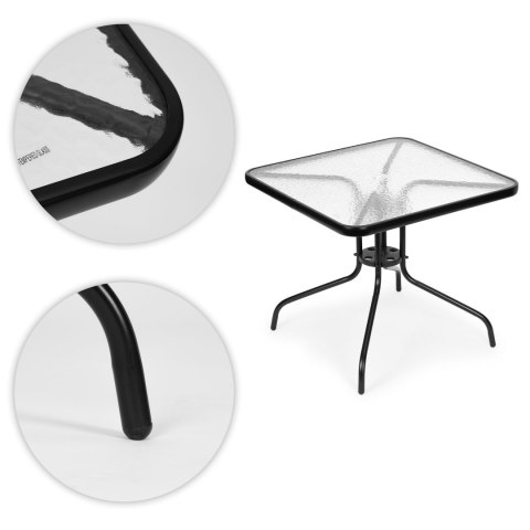 STOLIK OGRODOWY 80X80 CM NA TARAS OGRÓD BALKON SZKŁO HARTOWANE OTWÓR NA PARASOL MULTIGARDEN