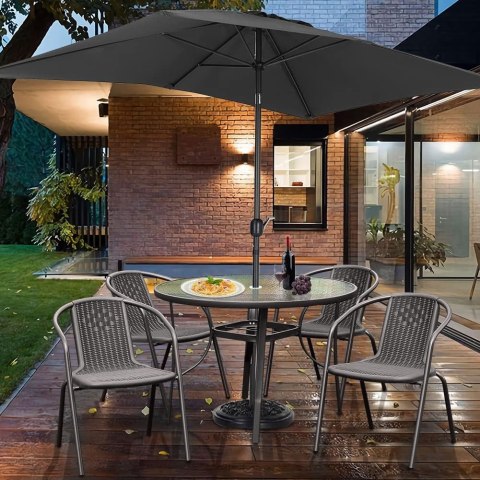 STOLIK OGRODOWY OKRĄGŁY 105 CM NA TARAS OGRÓD BALKON SZKŁO HARTOWANE OTWÓR NA PARASOL MULTIGARDEN