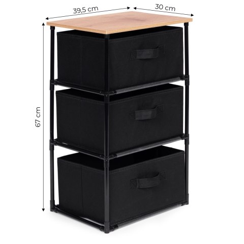 SZAFKA REGAŁ ORGANIZER TEKSTYLNY Z WYCIĄGANYMI KOSZAMI 3 POZIOMY LOFT CZARNA MODERNHOME