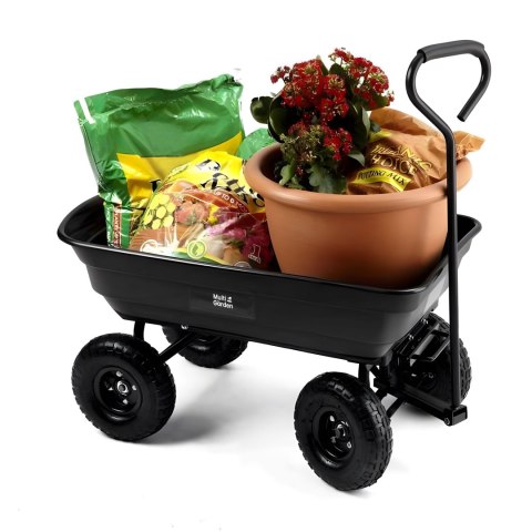 WÓZEK TRANSPORTOWY OGRODOWY TACZKA WYWROTKA 75L 200 KG DUŻE POMPOWANE KOŁA MULTIGARDEN