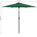 DUŻY PARASOL OGRODOWY SKOŚNY ŁAMANY Z KORBĄ 6 ŻEBER ZIELONY 270 CM MULTIGARDEN