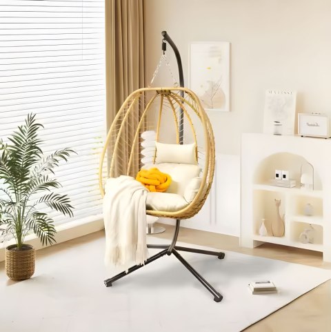 FOTEL KOKON WISZĄCY WOLNOSTOJĄCY BUJANY OGRODOWY DO 120 KG + PODUSZKI MULTIGARDEN