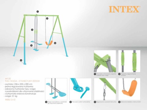 HUŚTAWKA OGRODOWA PODWÓJNA PLAC ZABAW DLA DZIECI SZYBOWIEC INTEX 44120