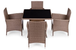 KOMPLET MEBLI OGRODOWYCH Z TECHNORATTANU 4 KRZESŁA + STÓŁ MULTIGARDEN