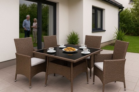 KOMPLET MEBLI OGRODOWYCH Z TECHNORATTANU 4 KRZESŁA + STÓŁ MULTIGARDEN