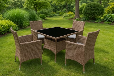 KOMPLET MEBLI OGRODOWYCH Z TECHNORATTANU 4 KRZESŁA + STÓŁ MULTIGARDEN