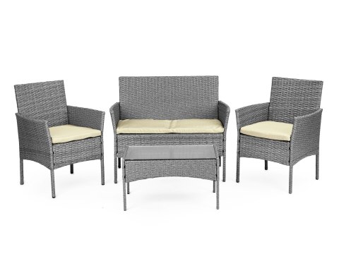 KOMPLET MEBLI OGRODOWYCH Z TECHNORATTANU ŁAWKA STOLIK KRZESŁA SZARY MULTIGARDEN