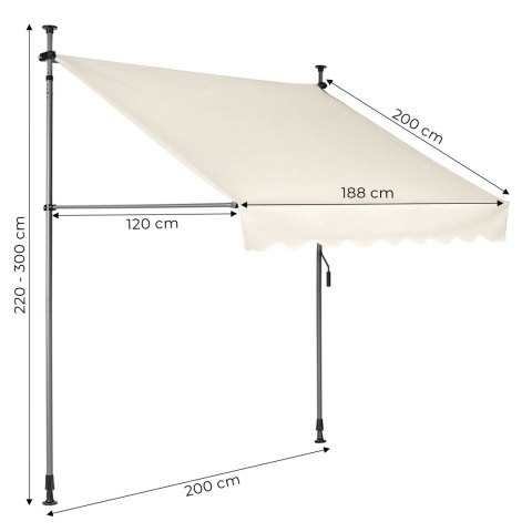 MARKIZA PRZECIWSŁONECZNA BALKONOWA 200X120 CM REGULACJA WYSOKOŚCI WODOODPORNA KORBKA RĘCZNA BEŻOWA MULTIGARDEN