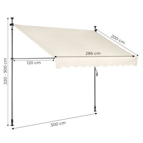 MARKIZA PRZECIWSŁONECZNA BALKONOWA 300X120 CM REGULACJA WYSOKOŚCI WODOODPORNA KORBKA RĘCZNA BEŻOWA MULTIGARDEN