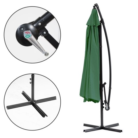 PARASOL OGRODOWY DUŻY NA WYSIĘGNIKU SKŁADANY 3 M 6 ŻEBER ZIELONY MULTIGARDEN