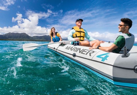 PONTON DMUCHANY MARINER 4 DLA 4 OSÓB WIOSŁA POMPKA UCHWYTY NA WĘDKĘ I SILNIK INTEX 68376