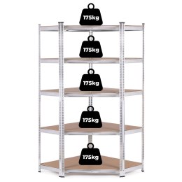 REGAŁ MAGAZYNOWY NAROŻNY 180X90X40 CM STAL GALWANIZOWANA 5 PÓŁEK 875 KG MODERNHOME