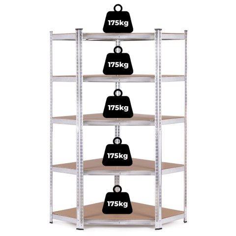 REGAŁ MAGAZYNOWY NAROŻNY 180X90X40 CM STAL GALWANIZOWANA 5 PÓŁEK 875 KG MODERNHOME