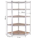 REGAŁ MAGAZYNOWY NAROŻNY 180X90X40 CM STAL GALWANIZOWANA 5 PÓŁEK 875 KG MODERNHOME
