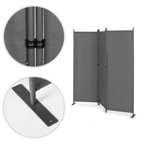 SKŁADANY PARAWAN OGRODOWY POKOJOWY 3-PANELOWY 167X164 CM SZARY MULTIGARDEN