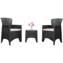 ZESTAW MEBLI OGRODOWYCH NA TARAS BALKON 2 FOTELE + STOLIK CZARNE