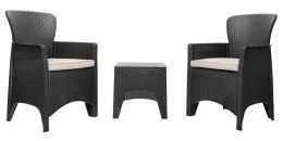 ZESTAW MEBLI OGRODOWYCH NA TARAS BALKON 2 FOTELE + STOLIK CZARNE